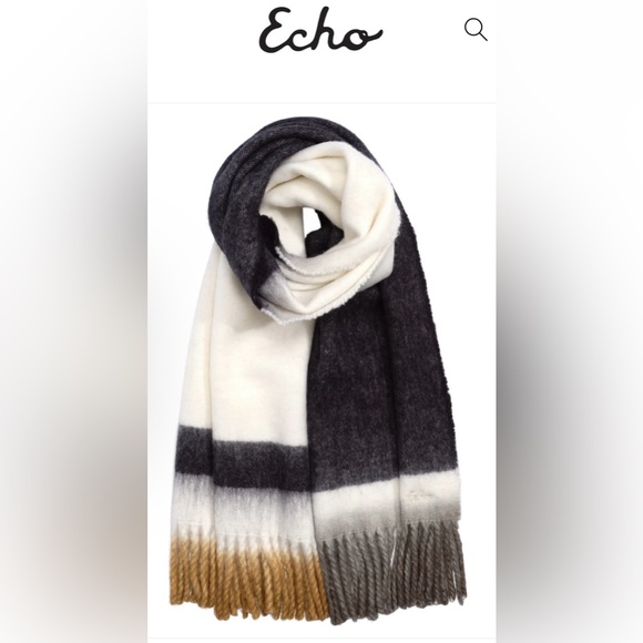NWT soft wool scarf. Black/white/tan ombré. ECHO New York - Picture 1 of 6